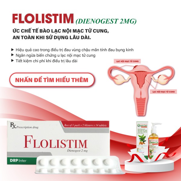 Flolistim (Dienogest 2mg) là gì? Công dụng, chỉ định và lưu ý khi dùng thuốc uống điều trị lạc nội mạc tử cung Flolistim