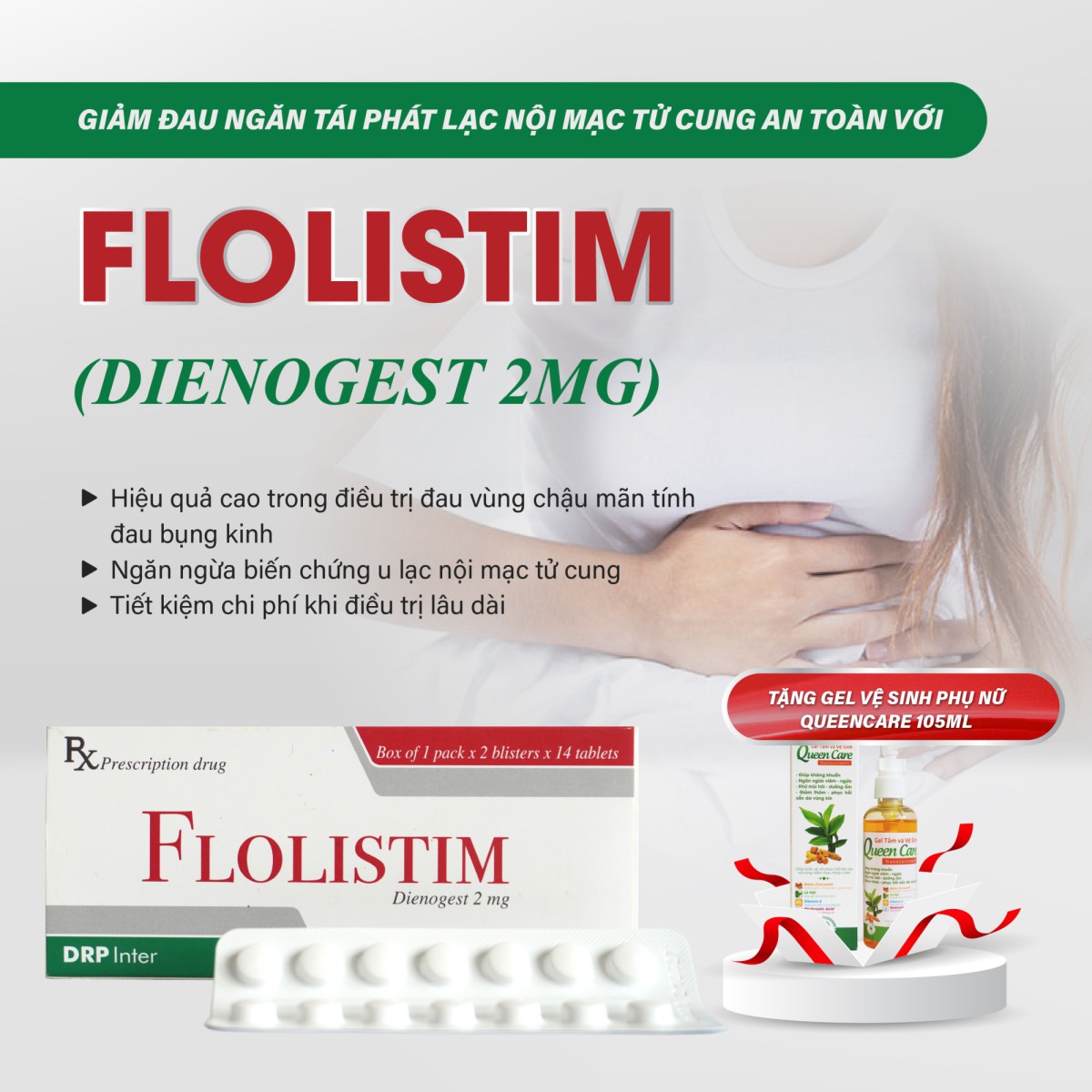 Flolistim (dienogest 2mg) - Giảm đau, ngăn tái phát hiệu quả lạc nội mạc tử cung sau 4 tuần